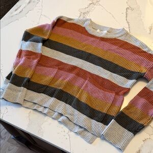 Madewell crewneck Sweater in Pink, Brown, and Gray Stripes